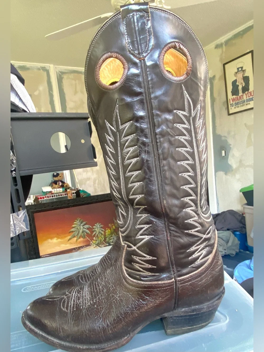 Men's Tony Lama 6218 Buckaroo Caribou Leather Brown Tall Western Cowboy USA 8.5D